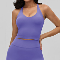 Deep V Longline Yoga Tank Top Cross Strap Back Removable Padded Medium Support Spandex/Nylon Sports Bra for Gym