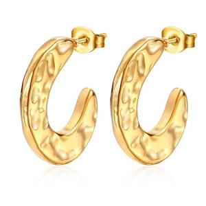 Pendientes de Aro de Acero Inoxidable con Baño de Oro PVD de 18K, Diseño Irregular y Texturizado, Joyería Personalizada de Moda para Mujer, Venta al Por Mayor - Product Image 5