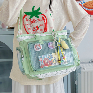 Sac fourre-tout transparent tendance 2026 style Lolita Kawaii pour conventions de cosplay, sac à main mignon pour exposition d'anime avec garniture <span class=keywords><strong>en</strong></span> dentelle et breloque <span class=keywords><strong>en</strong></span> peluche - Product Image 3
