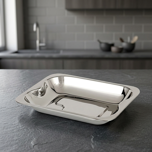 Plateau de service rectangulaire en acier inoxydable, métal poli, passe au lave-vaisselle, design minimaliste - Product Image 3