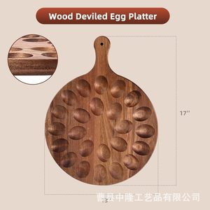 Bandeja de madera redonda para huevos con asa, tabla de quesos de madera de acacia, soporte colgante para huevos - Product Image 2