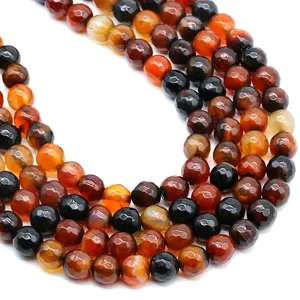 Natural Round Colorful Faceted Gemstone Beads Mixed Agate Dragon Vein Agates DIY Charming