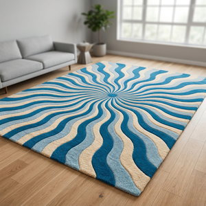 Designer Abstract Blue Beige Tufted Area <b>Rug</b> Rectangle Plush <b>Thick</b> Non-Slip Living Room <b>Rug</b> - Product Image 2