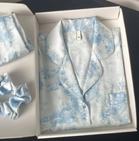 Ensemble de pyjamas en tissu tissé de soie glacée taille élastique pour femmes vêtements de maison à manches longues pour printemps automne été saison imprimé Design