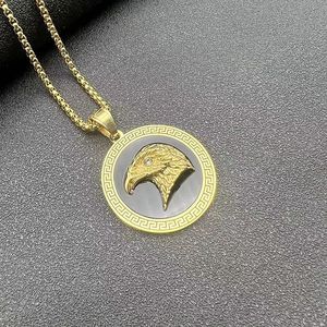 Collier avec pendentif tête d'aigle en acier inoxydable plaqué or, bijoux de mode unisexe - Product Image 4