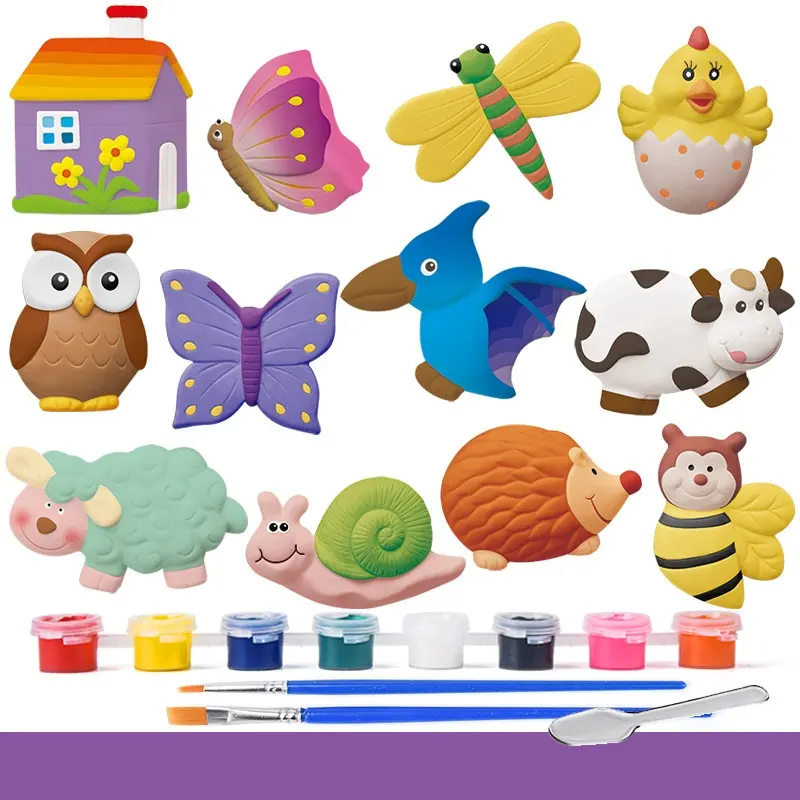 DIY animal shape figurine set gypsum model coloring graffiti toys painting kits for kids