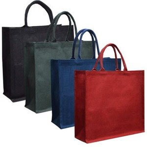 Popular sólido colorido barato de lona de <span class=keywords><strong>arpillera</strong></span> de yute bolso de compras con mango - Product Image 1