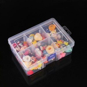 Caja de almacenamiento de plástico transparente con 6 compartimentos y tapa para joyería, herramientas, organización, diseño cubierto con forma rectangular - Product Image 1