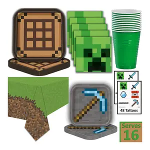 Nicro Game Thema Feestartikelen Groothandel 16 Gast Pixel Mining Miner Thema Decoratie Kind Verjaardagsfeestje Supplies
