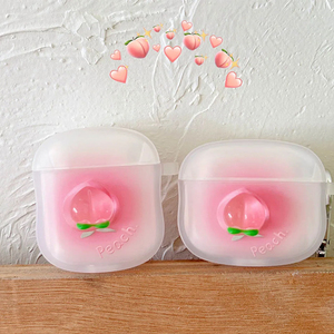Mignon pêche petite taille doux dégradé rose étui pour écouteurs pour Apple Airpods 1 <span class=keywords><strong>2</strong></span> <span class=keywords><strong>Pro</strong></span> 3 <span class=keywords><strong>Coque</strong></span> souple mat casque couverture avec crochet - Product Image 3