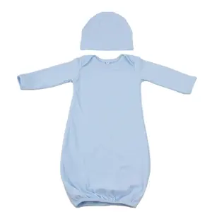 Newborn Baby BaptismライトブルーCotton Nightgown Long Sleeve Children Onesie Creeper Bodysuit Pajamas RomperとHat 2 Pack