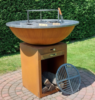 Barbecue Plancha Brazier Extérieur en Acier Corten, Foyer à Bois, Grilles BBQ pour Jardin