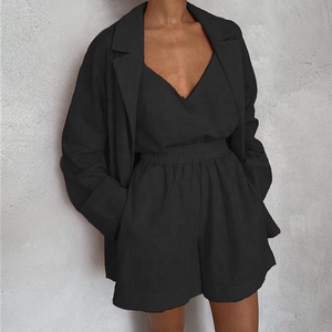 Expédition rapide, vente en gros <span class=keywords><strong>pas</strong></span> chère, blazer bleu royal pour femmes, ensembles de 3 pièces, shorts sexy pour femmes, chemise, chemisier, hauts à col en V, costume pour <span class=keywords><strong>femme</strong></span> - Product Image 4