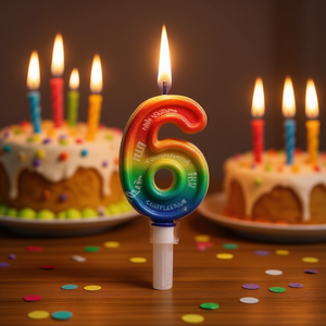 Vela de Cumpleaños con Número 6 Multicolor de 6 cm para Decoración de Fiestas - Product Image 1