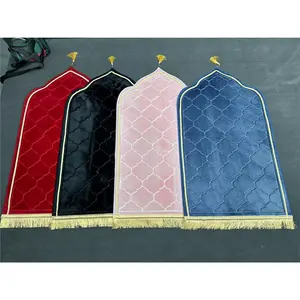 2024 CR Velvet Prayer Rug Soft Plush Turkish Janamaz Sajada Carpet For Men And Women Plain Solid Prayer Mat Ramadan Eid Gift