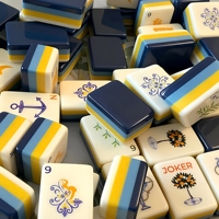 Juego de Mahjong Americano Personalizable, Resistente, Plegable, Ecológico, Portátil, Edición Capitán Azul y Amarillo para 4 Jugadores, Estilo Moderno
