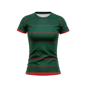 Women's Slim-Fit Smooth Sublimation Rugby Jersey, Custom Embroidered Green Red Striped NRL <b>T</b>-Shirt for AU NZ Fans - Product Image 1