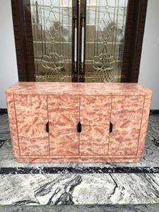 Midcentury Modern Wood <b>Sideboard</b> With Metal Handles Pink Marbled Finish 4-Door Buffet Cabinet For Living Room - Product Image 5