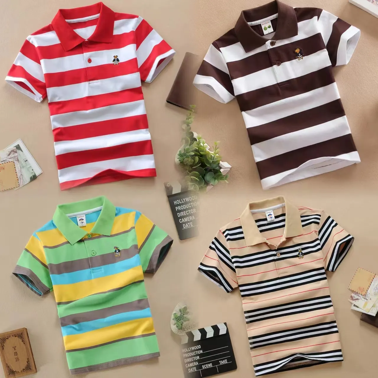 Summer Fashion Kids Short Sleeves Pullover Stripe T-shirts Polo Shirts Baby Boys with Wholesale Price