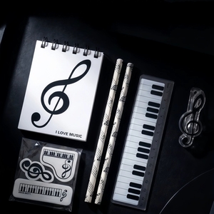 Set de Papelería con Temática Musical para Estudiantes, Set de 9 Piezas, Cuaderno Espiral con Notas de Piano - Product Image 3