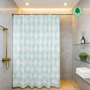 <span class=keywords><strong>ม่าน</strong></span>อาบน้ำกันน้ำ PEVA เป็นมิตรกับสิ่งแวดล้อม - ขนาด 72x79 นิ้ว ลายคลื่น ป้องกันเชื้อรา ปรับแต่งได้ - Product Image 1