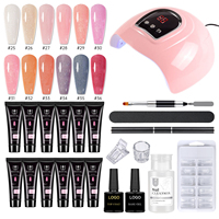 Kit Acrylgel Poly Néon pour Ongles 15 ML, Vernis Gel Acrylique d'Extension Nude, 12 Couleurs avec Solution de Glissement, Kit de Démarrage avec Lampe UV