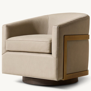 Fauteuil pivotant moderne Rhoohill de style américain en métal, fauteuil de salon, fauteuil de chambre à coucher en lin blanc, fauteuil de détente - Product Image 5