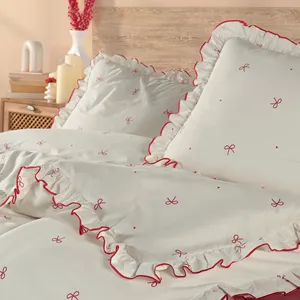 Ensemble de literie double en coton blanc à volants et nœuds Karden Flower Rosalie - Product Image 2
