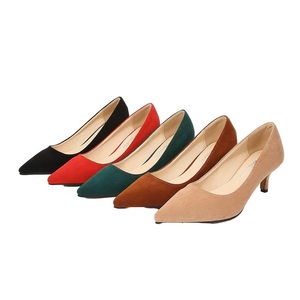 Chaussures à Petits Talons pour Femme, <span class=keywords><strong>Escarpins</strong></span> en Daim à Bout Pointu avec Talons Aiguilles, Rehaussantes, Motif Uni, Semelle Intérieure en Caoutchouc et Bois - Product Image 4