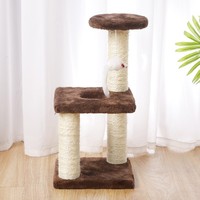 Arbre à chat compact de 40 cm à trois niveaux avec poteau à gratter en sisal et plateformes en peluche courte pour chats d'intérieur