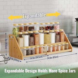 Étagère à épices en bois à double niveau avec poignée pour rangement de cuisine, taille L - Product Image 3