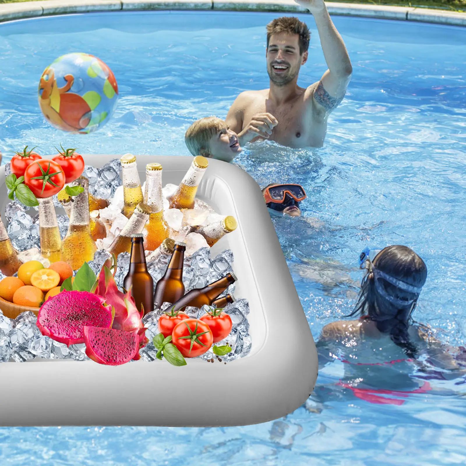 Flotteurs gonflables de boissons de piscine de Bar à glace de piscine, plateau de glace de salade de Bar de service gonflable de Offre Spéciale PVC de 60CM