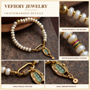 Pulsera Elástica de Perlas Naturales y Jade con Dijes Decorativos en Tono Plateado para Mujer, Venta al Por Mayor de Joyería - Product Image 3