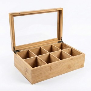 Wooden Flip Top Storage <b>Box</b> Multi Compartment Desktop <b>Tea</b> Bag Organizer Minimalist Rectangle Office Organizer - Product Image 5