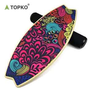 TOPKO Wooden Wobble Stability Trainer Exercise Standing Balance Board for Yoga and Fitness