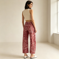Jean baggy taille mi-haute pour femme, motif floral patchwork, style Y2K, coupe boyfriend, longueur cheville, 98% coton