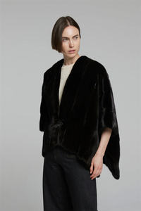 Wholesale Custom Celebrity Inspired Mink <strong>Bolero</strong> <strong>Jacket</strong> Women Winter Statement Piece Mink <strong>Fur</strong> Poncho Cape Black Mink Coat - Product Image 5