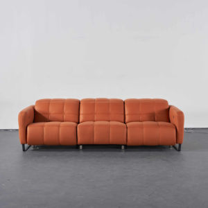 ชุดโซฟาหนังปรับเอนไฟฟ้า - โซฟาสามที่นั่งทันสมัยพร้อมโครงโลหะหุ้มหนังแท้ ฟังก์ชั่นนวดและปรับขยายได้ - Product Image 2