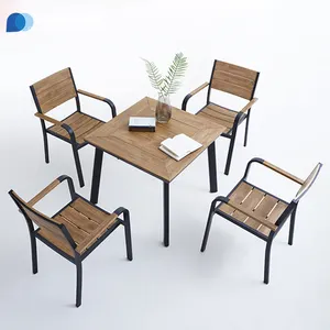 KD Mobilier d'extérieur Table et chaise de salle à manger tous temps Ensemble de salle à manger de jardin moderne en bois plastique chaise empilable