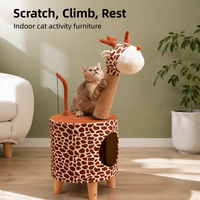 En gros, Arbre à chat multi-niveaux en bois en forme de girafe, style dessin animé, avec poteaux en sisal, mobilier pour animaux de compagnie