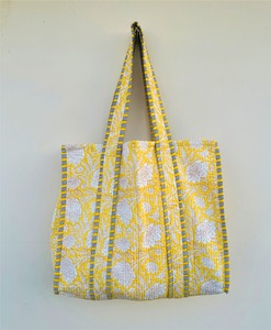 Premium Cotton Quilted Floral Block Print Tote <b>Bag</b> <b>Boho</b> Eco Friendly Handmade Shoulder Travel <b>Bag</b> - Product Image 1