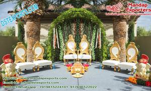 Latest Wedding Mandap Leaf <b>Chairs</b> Set <b>UK</b> Indian Wedding Leaf Designed Mandap <b>Chairs</b> Designer Paisley Wooden Mandap <b>Chairs</b> Set <b>UK</b> - Product Image 6