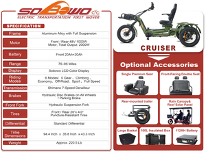 <span class=keywords><strong>Tricycle</strong></span> Électrique Adulte 2026 à Carrosserie Ouverte, 3 Roues, Double Moteur, Vitesse Max 40km/h, <span class=keywords><strong>pour</strong></span> <span class=keywords><strong>Personnes</strong></span> Âgées et <span class=keywords><strong>Handicapées</strong></span>, Batterie 48V 2000W 152Ah - Product Image 3