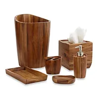 Natural Bamboo Wooden Bathroom Accessories Set, BX, 6 Pcs