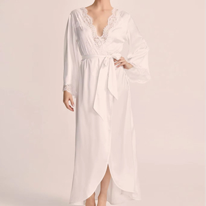 <span class=keywords><strong>Robe</strong></span> de chambre longue en satin pour femmes 8282, <span class=keywords><strong>robe</strong></span> de chambre kimono avec bordure en dentelle, <span class=keywords><strong>robe</strong></span> de mariée/des demoiselles d'honneur en soie - Product Image 1