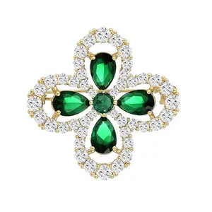 Broches de grife de luxo para mulheres, broche de cristais de quatro folhas, broche de zircônias verde esmeralda, broche para roupas