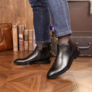 Botas Chelsea de Hombre con Punta Cuadrada, de Cuero Genuino, Estilo Británico, con Cremallera Lateral, Suela Gruesa, Botines Casuales de Media Caña, a la Moda - Product Image 6