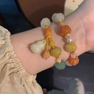 Chinese Style Natural <b>Gold</b> Jade Pumpkin Beads <b>Beaded</b> <b>Bracelets</b> for Women Lady Gourd Pendant <b>Bracelet</b> Female Fine Jewelry - Product Image 3