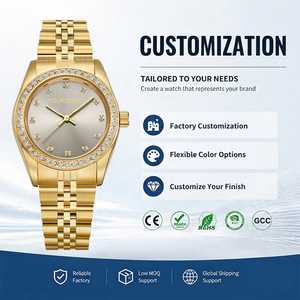 Montre <span class=keywords><strong>de</strong></span> luxe pour femme, bracelet en acier inoxydable avec lunette en cristal, fabricant <span class=keywords><strong>de</strong></span> montres avec logo personnalisé, vente en gros OEM, montre-bracelet féminine - Product Image 1