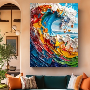 Custom Abstract Hot Sell Modern Ocean Wave Colorful Acrylic Hand-painted Texture Canvas <strong>Art</strong> <strong>Wall</strong> <strong>Art</strong> for Hotel <strong>Project</strong>